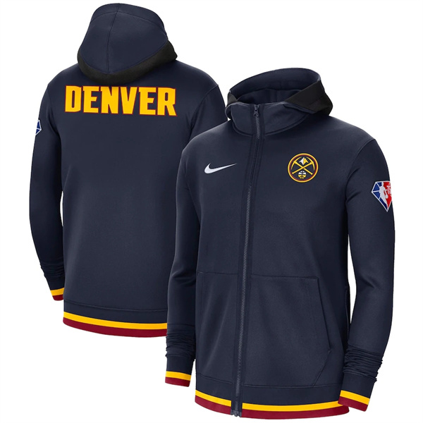 Men's Denver Nuggets Navy 75th Anniversary Performance Showtime Full-Zip Hoodie Jacket Men's Denver Nuggets Navy 75th Anniversary Performance Showtime Full-Zip Hoodie Jacket